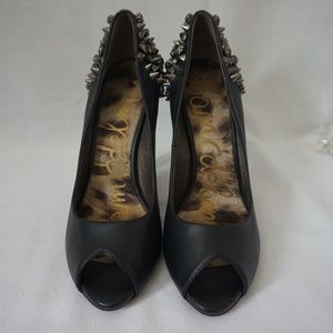Sam Edelman - Black Leather Peep Toe Spike Heels